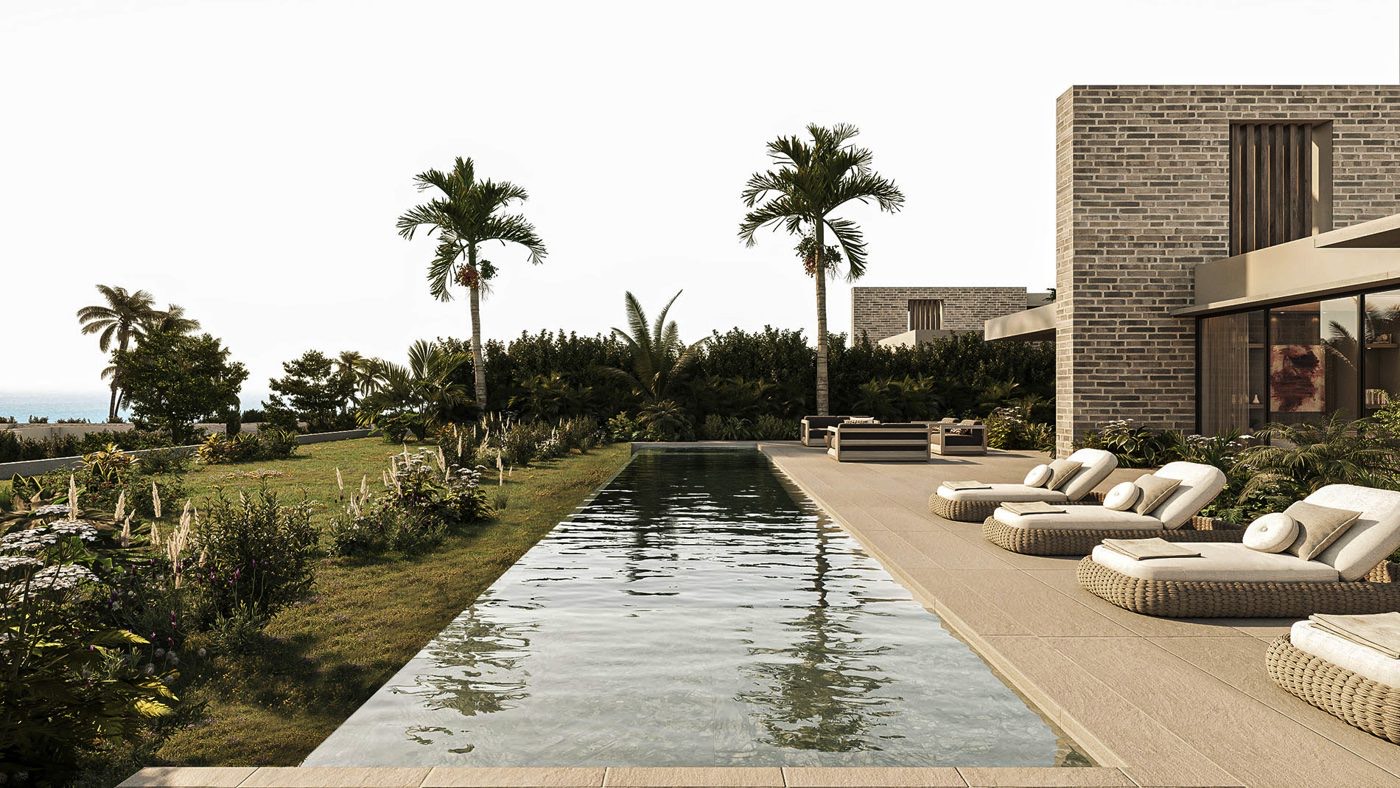 Casa con piscina lateral y vista al mar